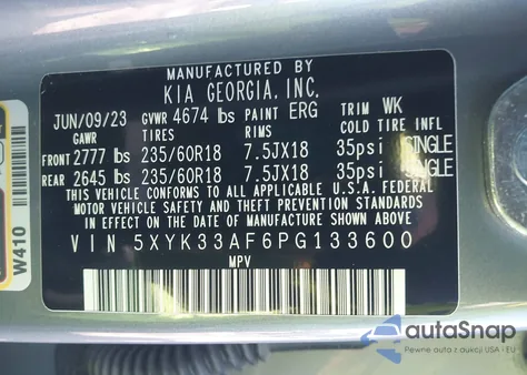 2023 Kia Sportage Ex z USA, uszkodzony, nr VIN 5XYK33AF6PG133600